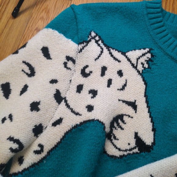 MINKPINK MINK PINK SNOW LEOPARD INTARSIA SWEATER AUTHENTIC GREEN WHITE SMALL - Picture 10 of 10